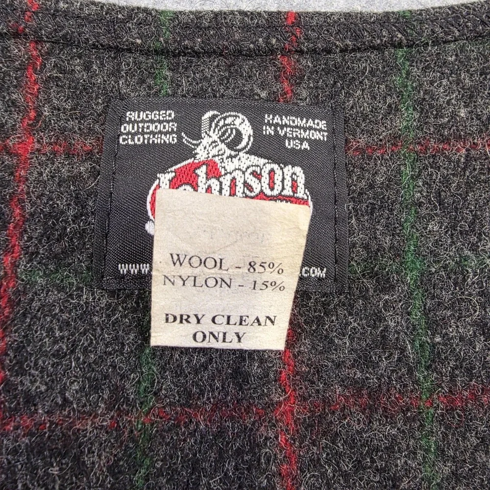 Johnson Woolen Mills Vest Mens XL? Gray Plaid Wool Adirondack PLD USA Hunting